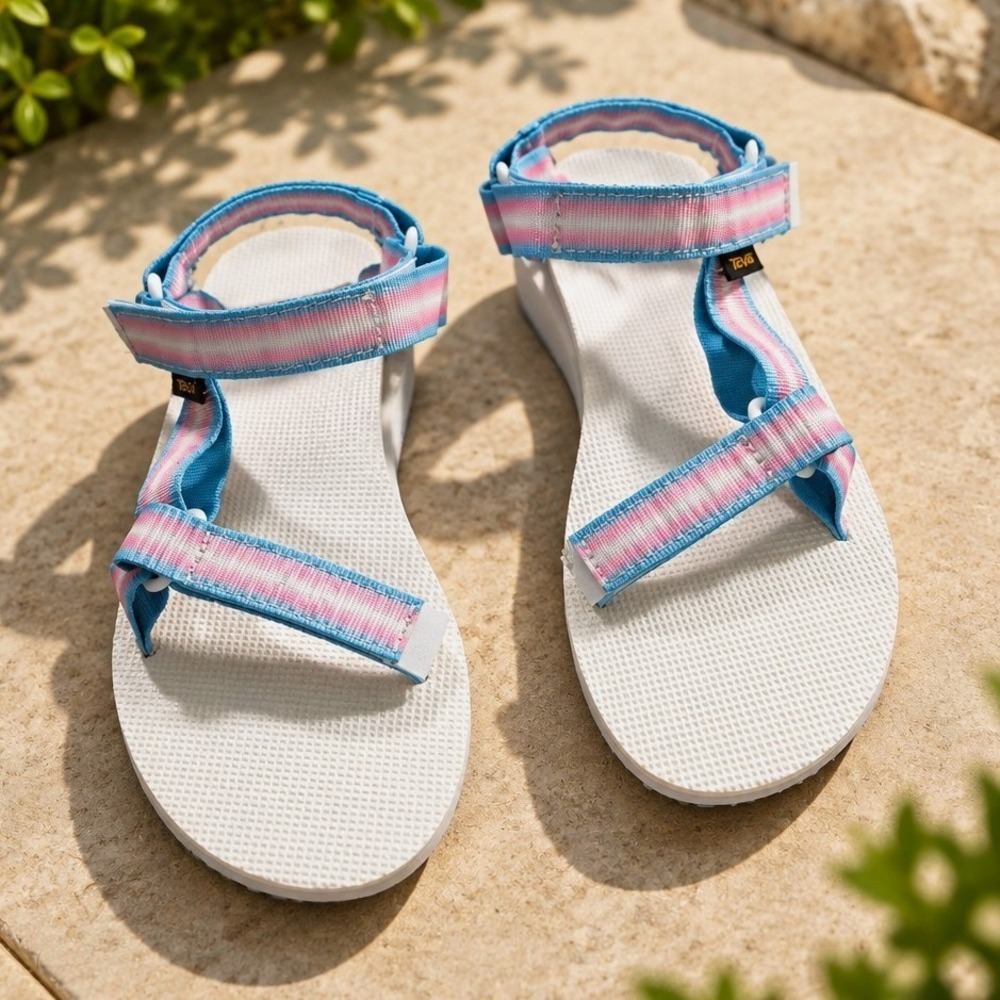 Teva Original Universal Kids Strappy Sandals Hook & Loop Blue Pink White 9